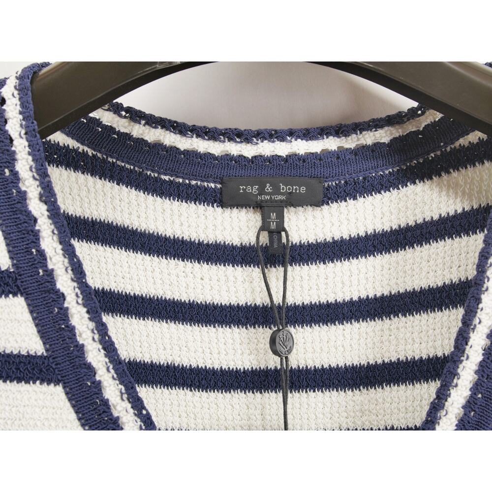 Rag & Bone NWT Meghan Striped Sweater Vest Women's Medium Ivory Navy Deep V Neck - Picture 2 of 8